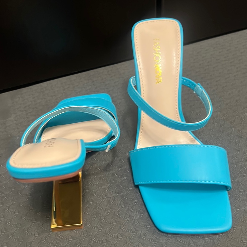 Fashion Nova Liliana Looking Expensive Heeled Mules with Wedge like Gold Heel